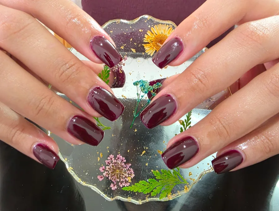 Burgundy nails close-up