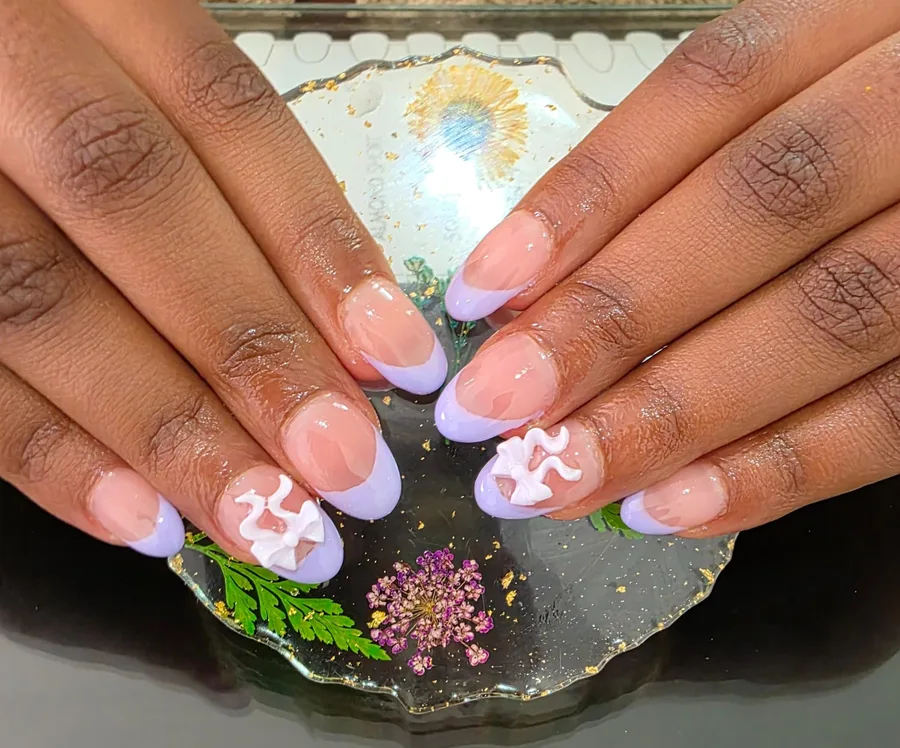 Lavender French with bow nail art