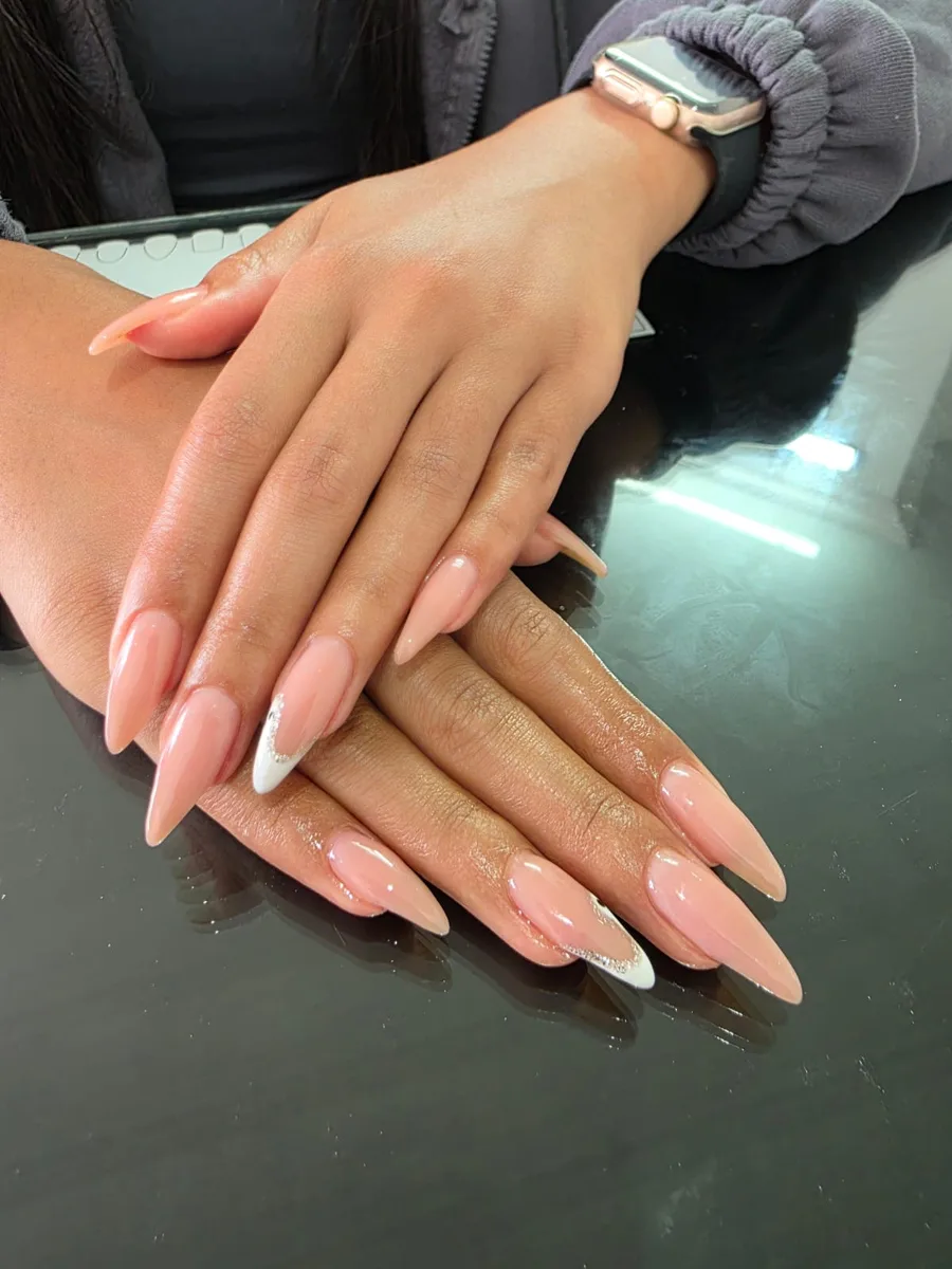 Almond nails with silver French tips
